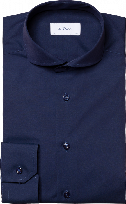 Eton - Navy Poplin Shirt, Extreme Cut Away - Marino