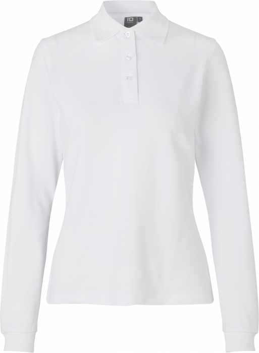 ID - Long-Sleeved Polo Shirt Stretch Woman - Biały